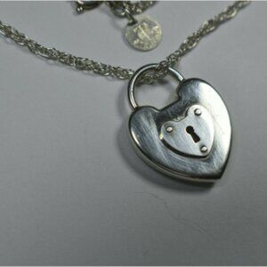 Tiffany & Co 1" Silver Heart Emblem Padlock Lock Heavy Chain Necklace 18"